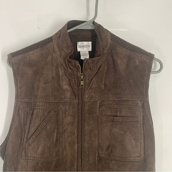 Chico’s Size L (Chicos 2) Brown Suede and Sweater Zip Front Vest - Picture 2 of 10